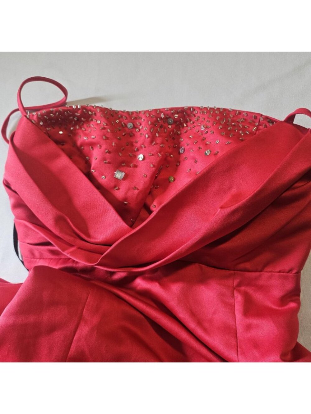 Vintage NOS Y2K Josh & Jazz Red Satin Prom Dress Jr 7/8 Rhinestone Corset Gown - Picture 7 of 13